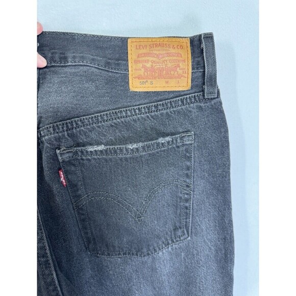 Levis 501 xx Skinny Jeans Womens 27x28 Black Button Fly Denim Distressed Cotton - Picture 5 of 13